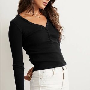 Intermix black half button top